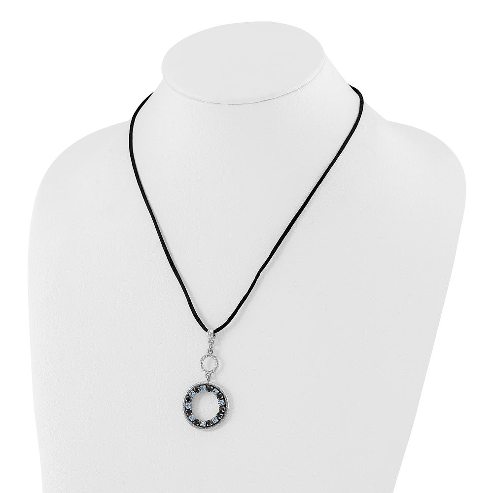 Mode 1928 Schmuck Silberfarben Licht und Dunkel Blau Kristall Doppelt Kreis Verstellbar 16 Zoll Satiniert Kordel Halskette mit 3 Verlängerung