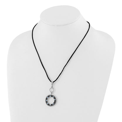 Mode 1928 Schmuck Silberfarben Licht und Dunkel Blau Kristall Doppelt Kreis Verstellbar 16 Zoll Satiniert Kordel Halskette mit 3 Verlängerung