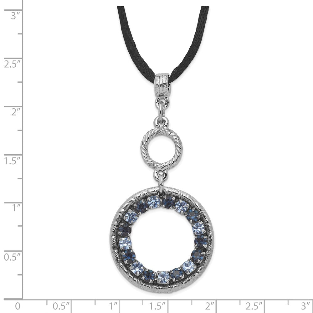 Mode 1928 Schmuck Silberfarben Licht und Dunkel Blau Kristall Doppelt Kreis Verstellbar 16 Zoll Satiniert Kordel Halskette mit 3 Verlängerung