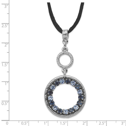 Mode 1928 Schmuck Silberfarben Licht und Dunkel Blau Kristall Doppelt Kreis Verstellbar 16 Zoll Satiniert Kordel Halskette mit 3 Verlängerung