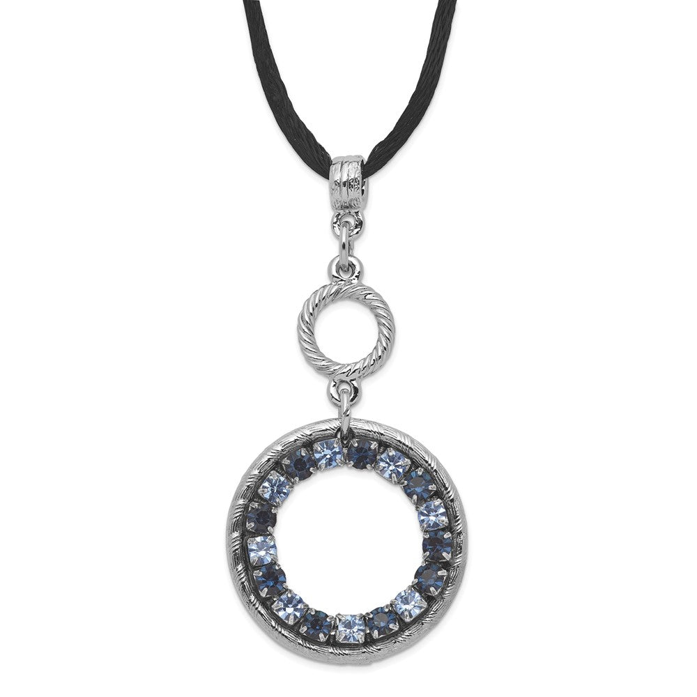 Mode 1928 Schmuck Silberfarben Licht und Dunkel Blau Kristall Doppelt Kreis Verstellbar 16 Zoll Satiniert Kordel Halskette mit 3 Verlängerung