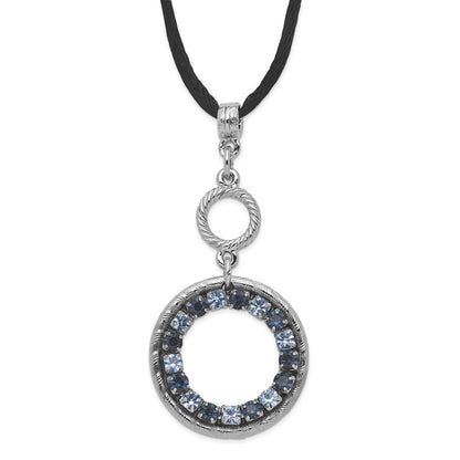 Mode 1928 Schmuck Silberfarben Licht und Dunkel Blau Kristall Doppelt Kreis Verstellbar 16 Zoll Satiniert Kordel Halskette mit 3 Verlängerung