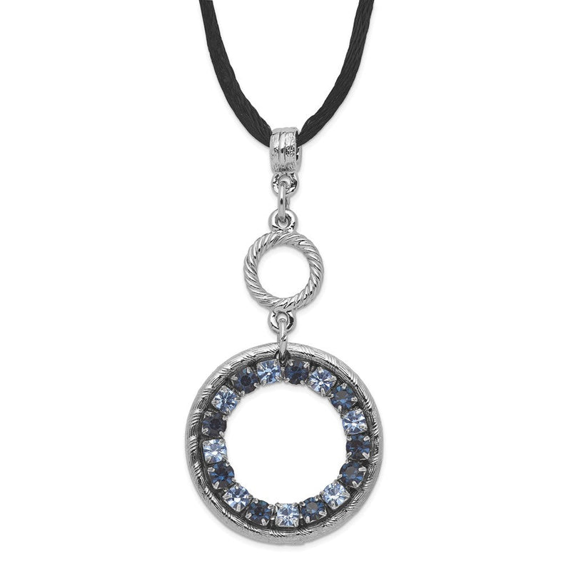 Mode 1928 Schmuck Silberfarben Licht und Dunkel Blau Kristall Doppelt Kreis Verstellbar 16 Zoll Satiniert Kordel Halskette mit 3 Verlängerung