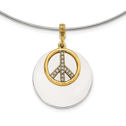 Mode 1928 Silberfarben & Goldfarben Kristall Frieden Symbol Choker Halskette