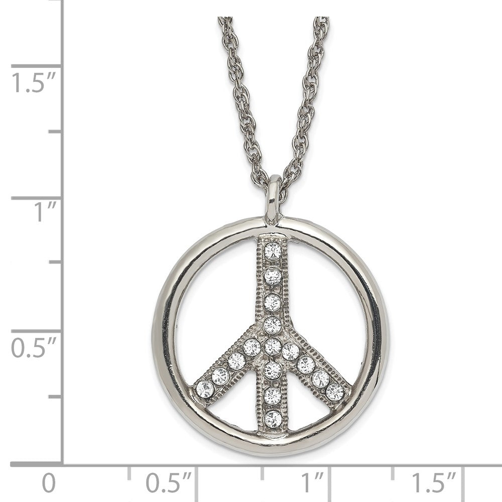 Mode 1928 Schmuck Silberfarben Klar Kristall Frieden Symbol mit 3 Zoll Verlängerung Halskette