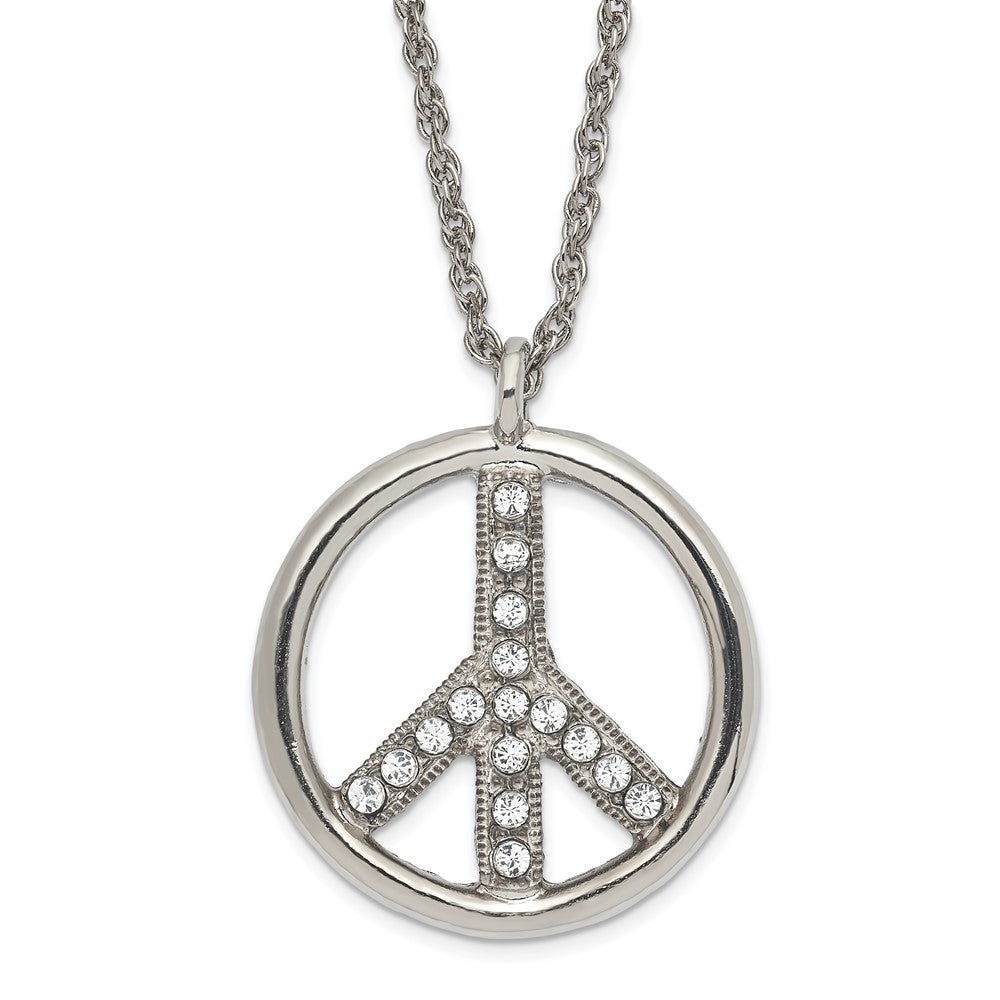Mode 1928 Schmuck Silberfarben Klar Kristall Frieden Symbol mit 3 Zoll Verlängerung Halskette