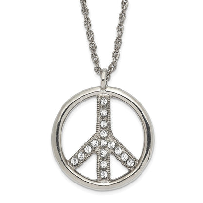 Mode 1928 Schmuck Silberfarben Klar Kristall Frieden Symbol mit 3 Zoll Verlängerung Halskette