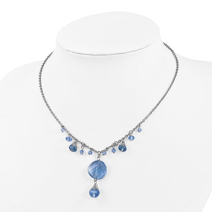 Mode 1928 Schmuck Silberfarben Licht Blau Facettiert Glas Hängend Perlen 16 Zoll Halskette mit 3 Verlängerung
