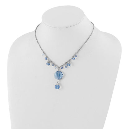 Mode 1928 Schmuck Silberfarben Licht Blau Facettiert Glas Hängend Perlen 16 Zoll Halskette mit 3 Verlängerung