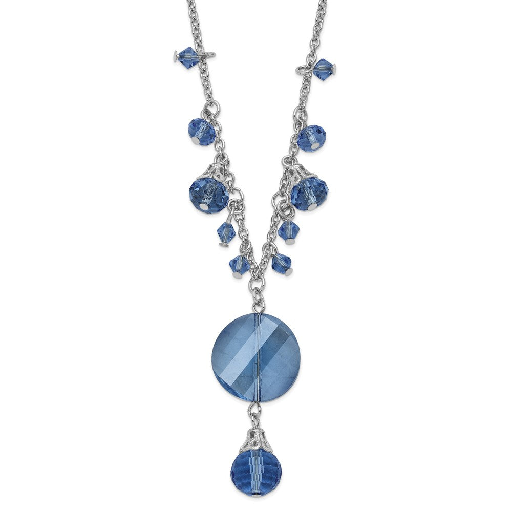 Mode 1928 Schmuck Silberfarben Licht Blau Facettiert Glas Hängend Perlen 16 Zoll Halskette mit 3 Verlängerung