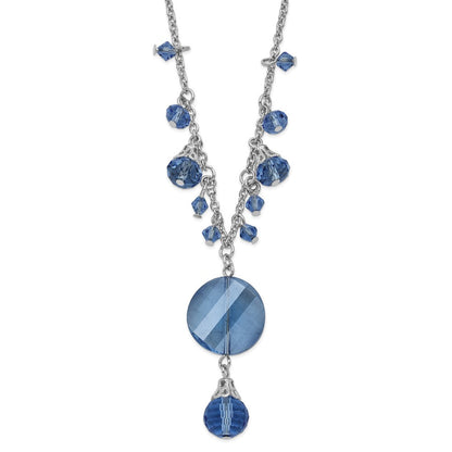 Mode 1928 Schmuck Silberfarben Licht Blau Facettiert Glas Hängend Perlen 16 Zoll Halskette mit 3 Verlängerung