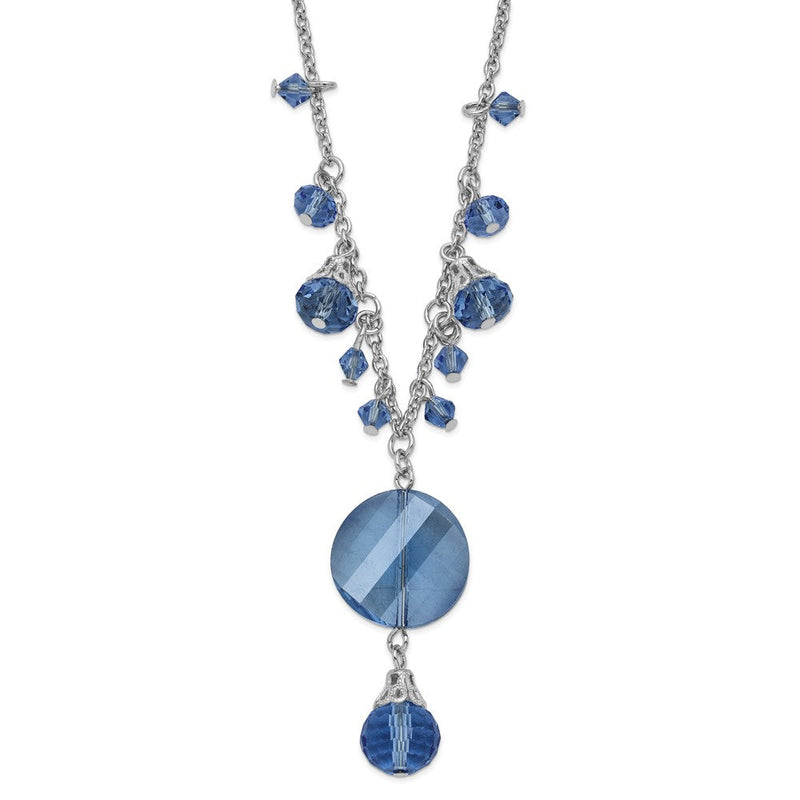 Mode 1928 Schmuck Silberfarben Licht Blau Facettiert Glas Hängend Perlen 16 Zoll Halskette mit 3 Verlängerung