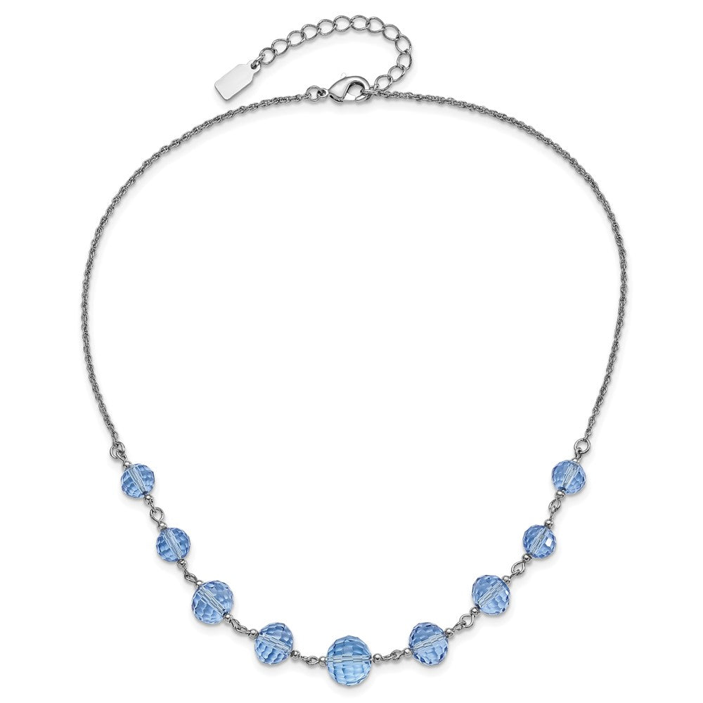 Mode 1928 Silberfarben Licht Blau Glas Facettiert Abgestuft Perle 16 Zoll Halskette mit 3 Verlängerung