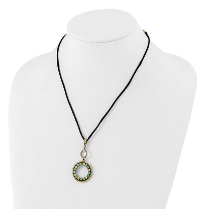 Mode 1928 Schmuck Messingfarben Blau Grün und Licht Colorado Kristall Doppelt Kreis Verstellbar 16 Zoll Satiniert Kordel Halskette mit 3 Verlängerung
