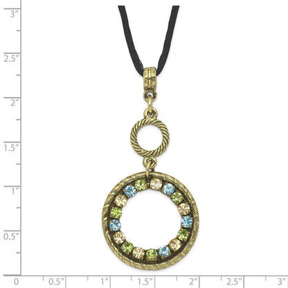 Mode 1928 Schmuck Messingfarben Blau Grün und Licht Colorado Kristall Doppelt Kreis Verstellbar 16 Zoll Satiniert Kordel Halskette mit 3 Verlängerung