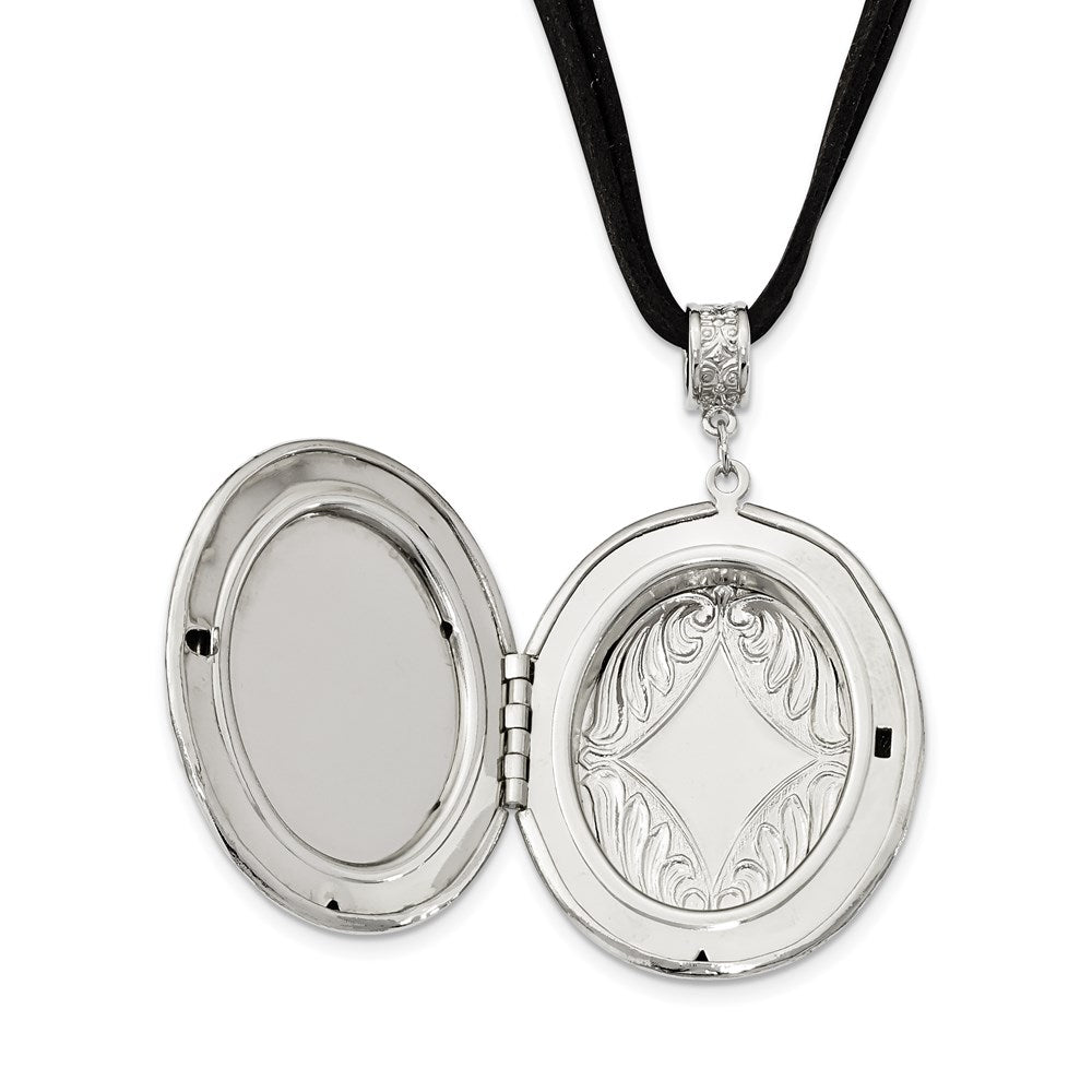 Mode 1928 Schmuck Silberfarben Rahmen Imitat Acrylic Perle Oval 46mm Medaillon 30 Zoll Faux Suede Kordel Halskette Fasst 2 Photos