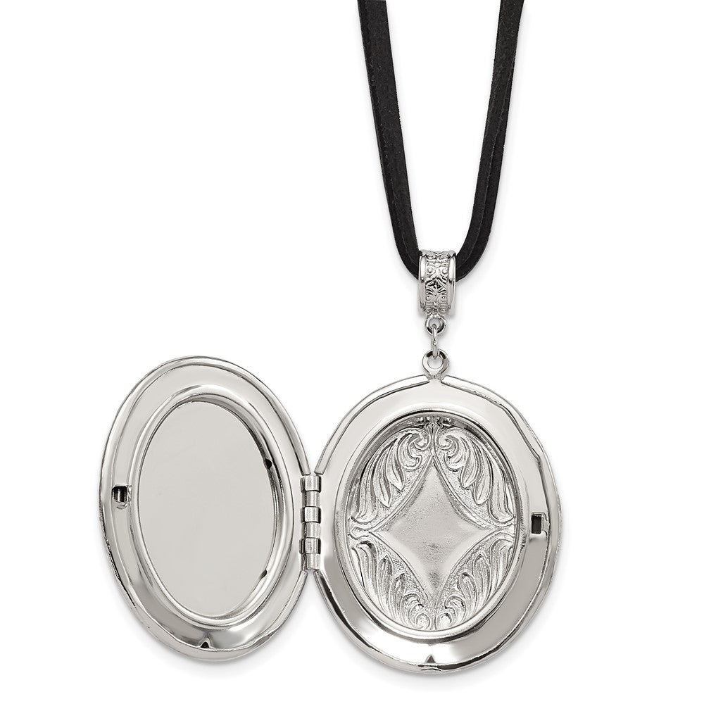 Mode 1928 Schmuck Silberfarben Rahmen Imitat Acrylic Perle Oval 46mm Medaillon 30 Zoll Faux Suede Kordel Halskette Fasst 2 Photos