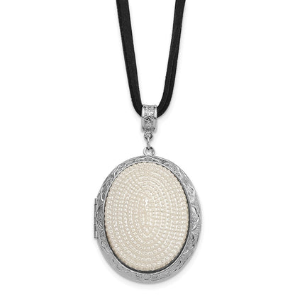 Mode 1928 Schmuck Silberfarben Rahmen Imitat Acrylic Perle Oval 46mm Medaillon 30 Zoll Faux Suede Kordel Halskette Fasst 2 Photos