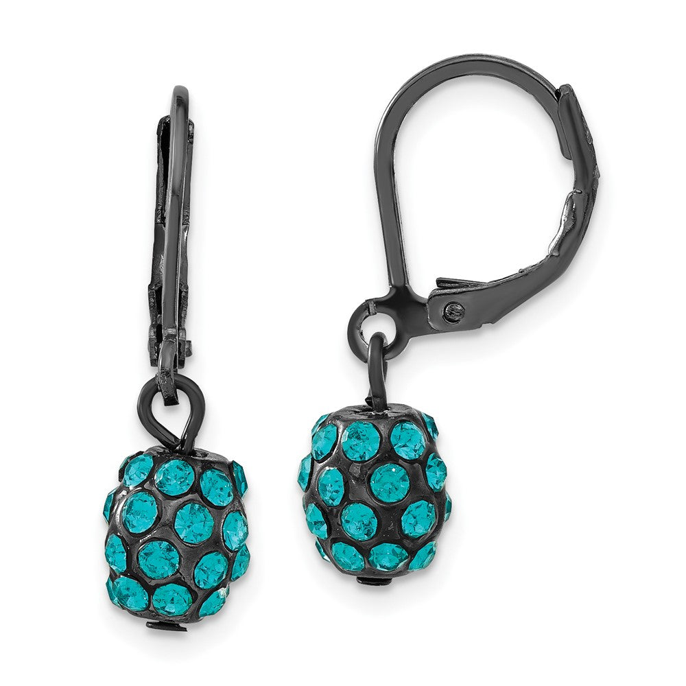 Mode 1928 Schmuck Schwarz-beschichtet Teal Glas Steine Fireball Hängend Ohrhänger mit Brisur