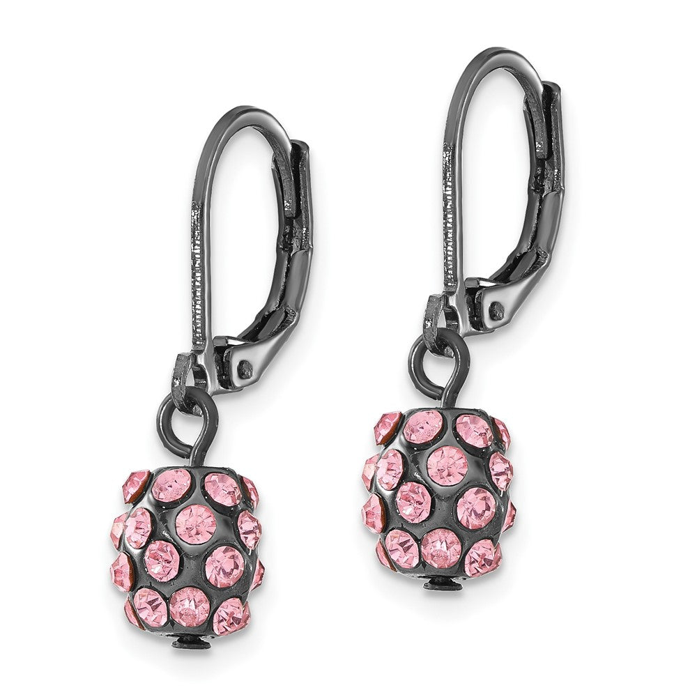 Mode 1928 Schmuck Schwarz-beschichtet Rosa Glas Steine Fireball Hängend Ohrhänger mit Brisur