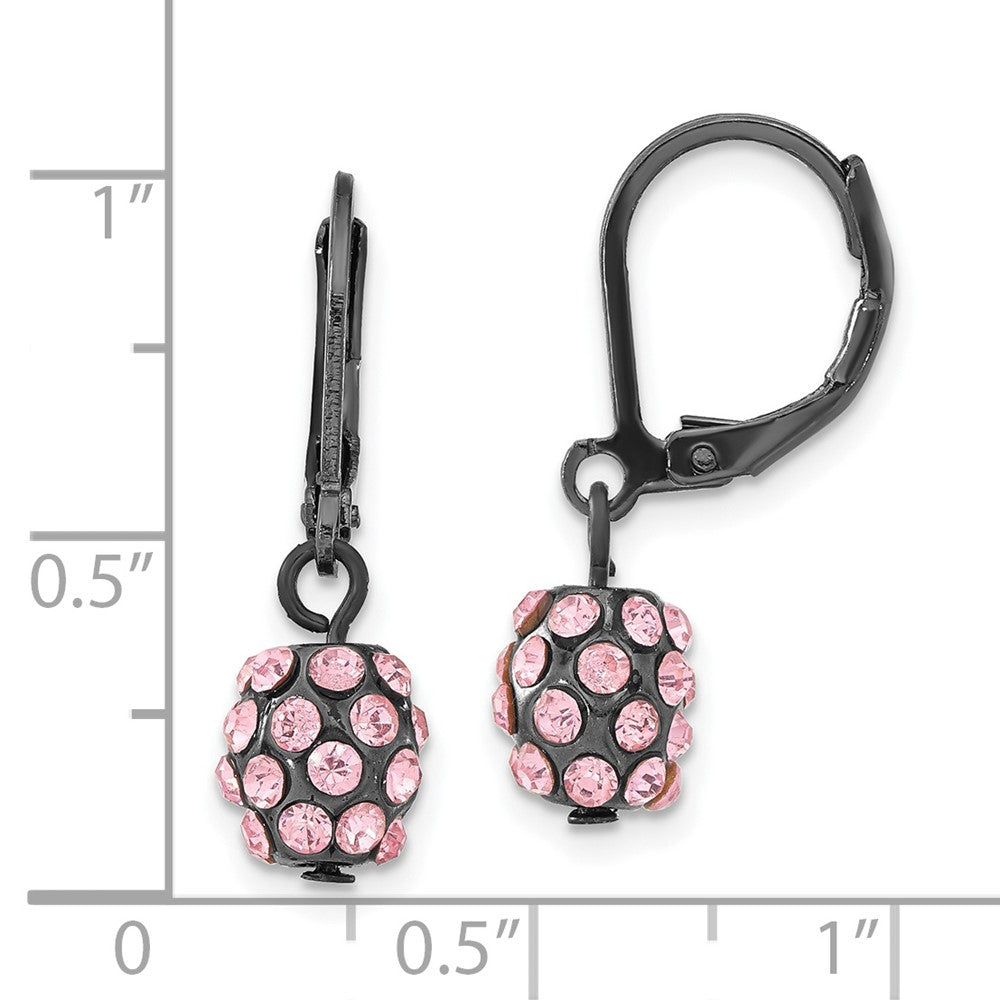 Mode 1928 Schmuck Schwarz-beschichtet Rosa Glas Steine Fireball Hängend Ohrhänger mit Brisur
