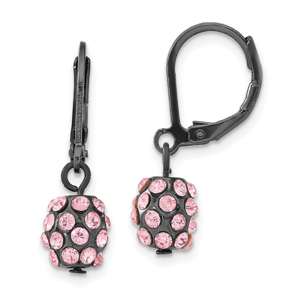 Mode 1928 Schmuck Schwarz-beschichtet Rosa Glas Steine Fireball Hängend Ohrhänger mit Brisur