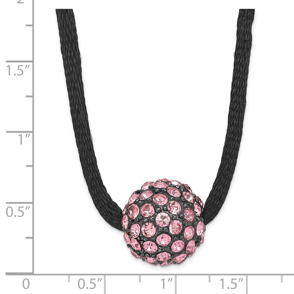 Mode 1928 Schmuck Schwarz-beschichtet Rosa Glas Steine Fireball Verstellbar 16 Zoll Satiniert Kordel Halskette mit 3 Verlängerung