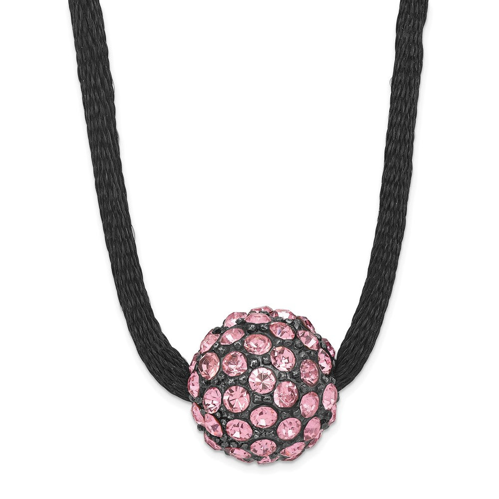 Mode 1928 Schmuck Schwarz-beschichtet Rosa Glas Steine Fireball Verstellbar 16 Zoll Satiniert Kordel Halskette mit 3 Verlängerung