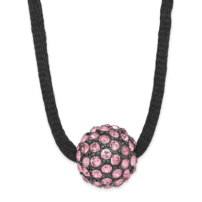 Mode 1928 Schmuck Schwarz-beschichtet Rosa Glas Steine Fireball Verstellbar 16 Zoll Satiniert Kordel Halskette mit 3 Verlängerung