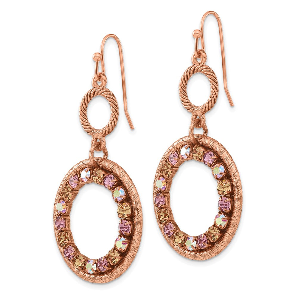 Mode 1928 Schmuck Copper-tone Strukturiert Rahmen Lila Rosa und Colorado Kristall Doppelt Kreis Ohrhänger