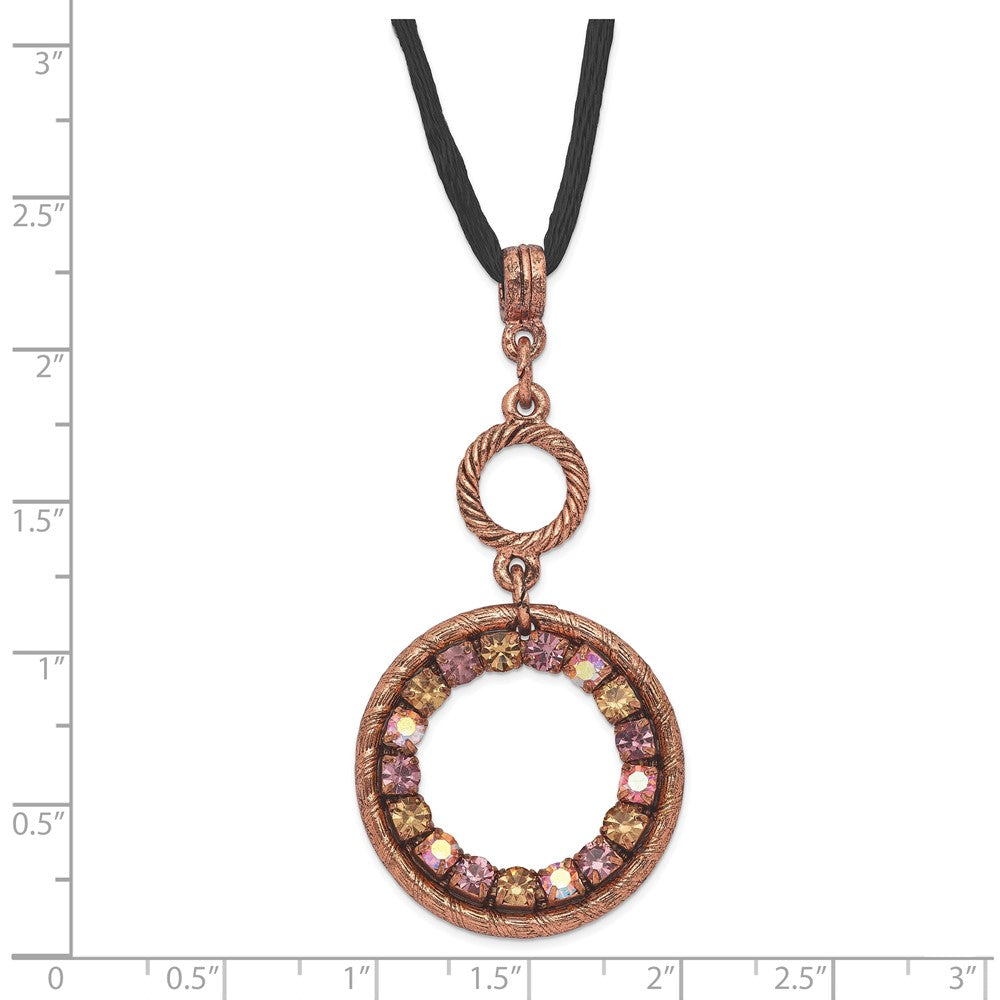 Mode 1928 Schmuck Copper-tone Rosa Lila und Colorado Kristall Doppelt Kreis Verstellbar 16 Zoll Satiniert Kordel Halskette mit 3 Verlängerung