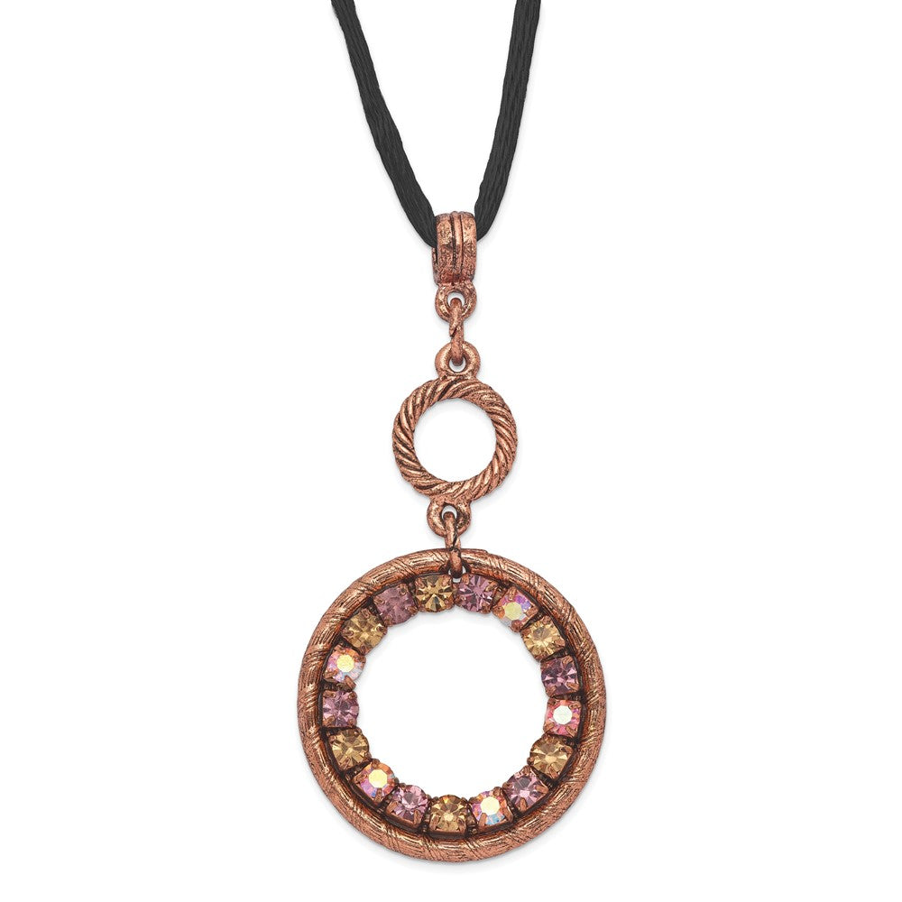 Mode 1928 Schmuck Copper-tone Rosa Lila und Colorado Kristall Doppelt Kreis Verstellbar 16 Zoll Satiniert Kordel Halskette mit 3 Verlängerung