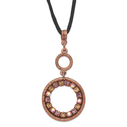 Mode 1928 Schmuck Copper-tone Rosa Lila und Colorado Kristall Doppelt Kreis Verstellbar 16 Zoll Satiniert Kordel Halskette mit 3 Verlängerung