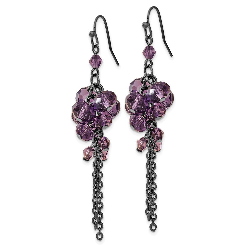 Mode 1928 Schmuck Schwarz-beschichtet Smokey Lila Glas Facettiert Perlen Cluster Ohrhänger