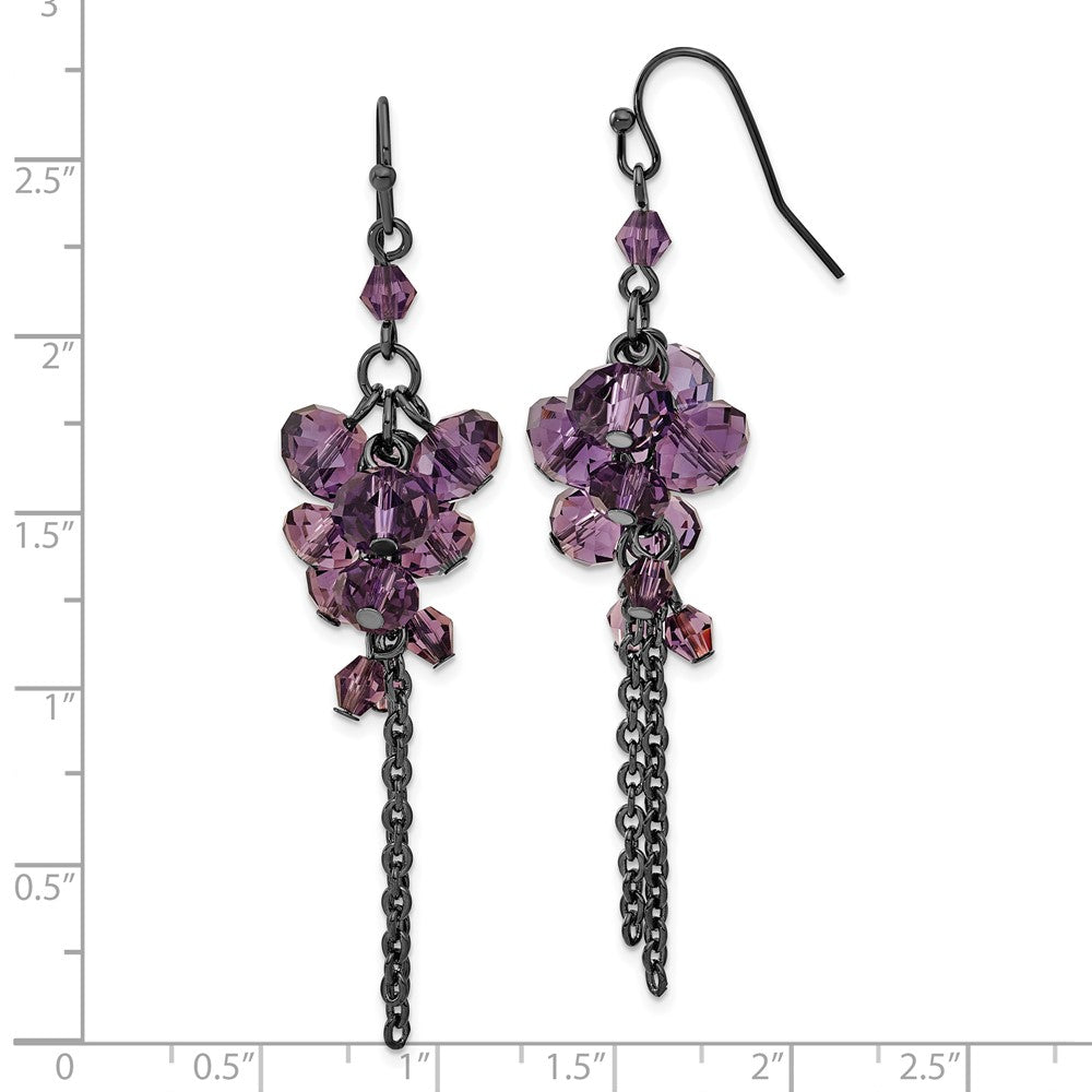 Mode 1928 Schmuck Schwarz-beschichtet Smokey Lila Glas Facettiert Perlen Cluster Ohrhänger