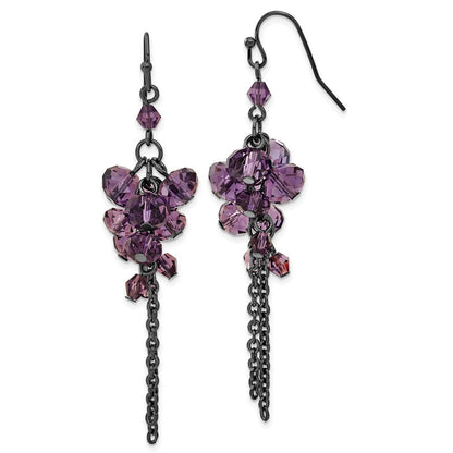 Mode 1928 Schmuck Schwarz-beschichtet Smokey Lila Glas Facettiert Perlen Cluster Ohrhänger