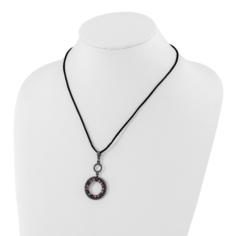 Mode 1928 Schmuck Schwarz-beschichtet Licht und Dunkel Rosa Lila Kristall Doppelt Kreis Verstellbar 16 Zoll Satiniert Kordel Halskette mit 3 Verlängerung
