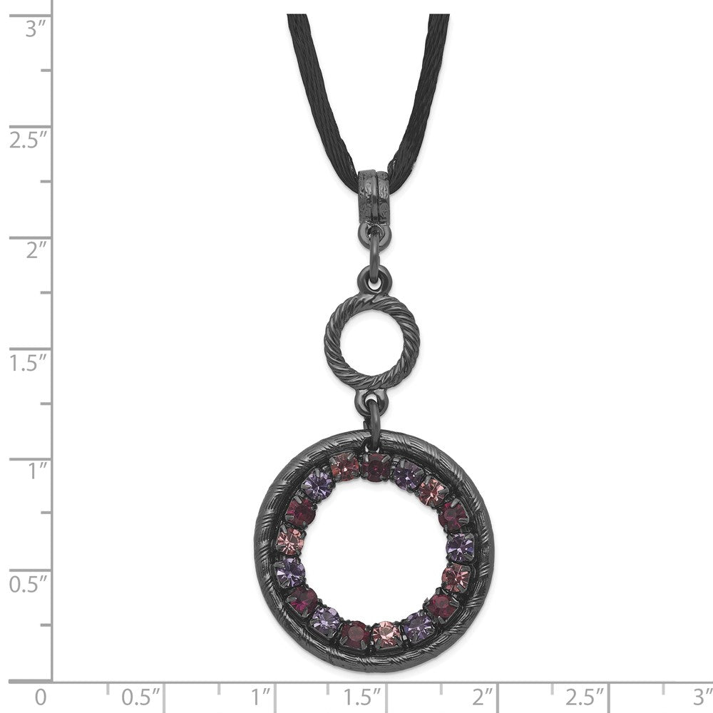 Mode 1928 Schmuck Schwarz-beschichtet Licht und Dunkel Rosa Lila Kristall Doppelt Kreis Verstellbar 16 Zoll Satiniert Kordel Halskette mit 3 Verlängerung