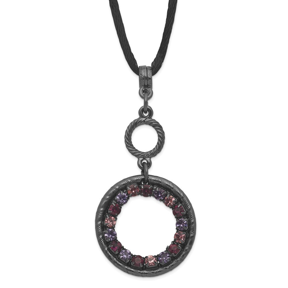 Mode 1928 Schmuck Schwarz-beschichtet Licht und Dunkel Rosa Lila Kristall Doppelt Kreis Verstellbar 16 Zoll Satiniert Kordel Halskette mit 3 Verlängerung