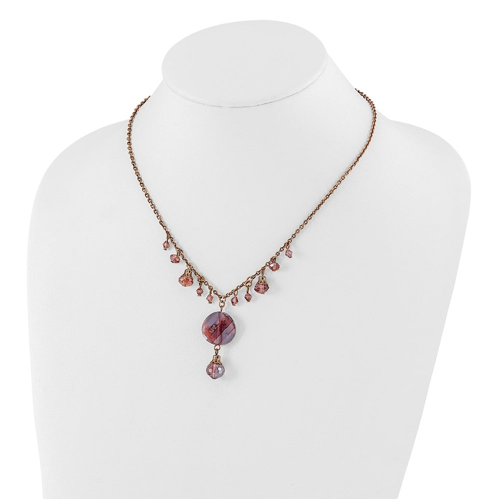 Mode 1928 Schmuck Roséfarben Lila Facettiert Glas Hängend Perlen 16 Zoll Halskette mit 3 Verlängerung