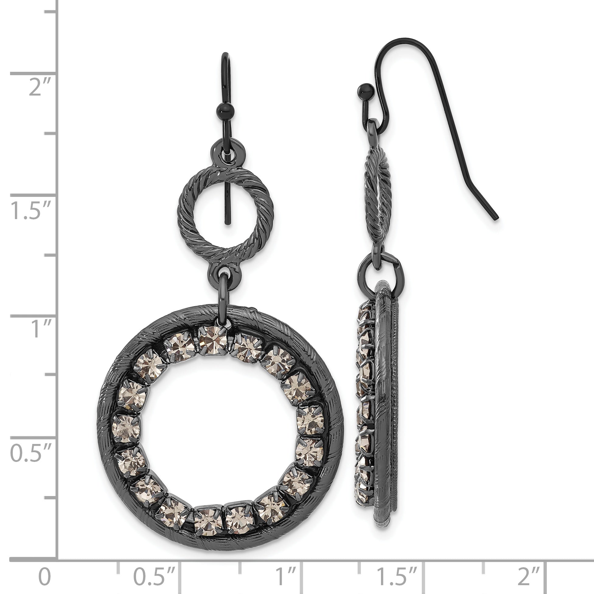 Mode 1928 Schwarz-beschichtet Rauch Kristall Kreis Ohrhänger