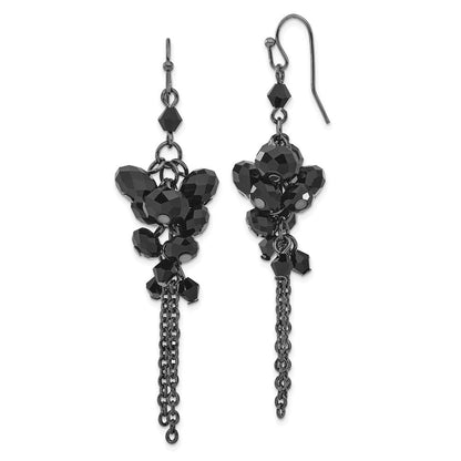 Mode 1928 Schmuck Schwarz-beschichtet Jet Schwarz Facettiert Glas Perlen Cluster Ohrhänger
