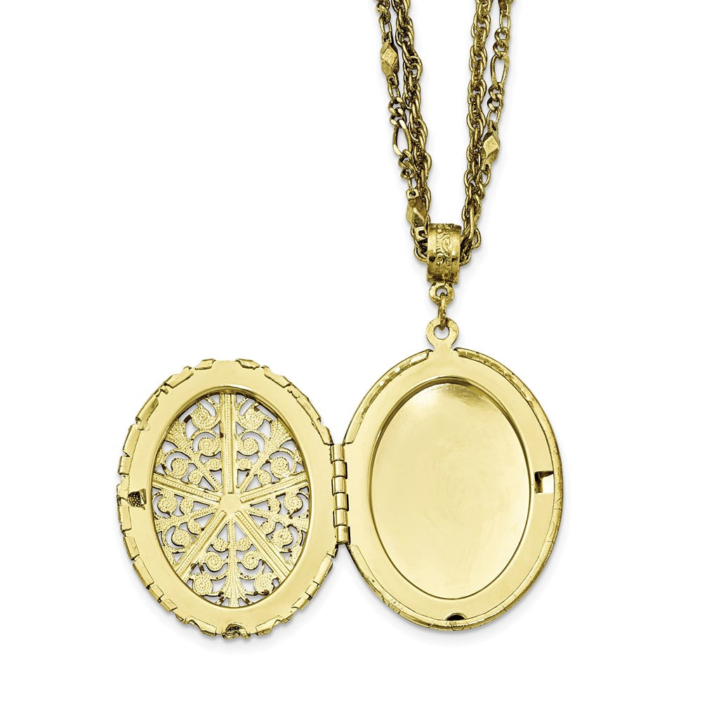 16.00 Zoll 1928 Schmuck Messingfarben Filigran 42mm Oval Medaillon 16 Doppelt Halskette Fasst 2 Photos