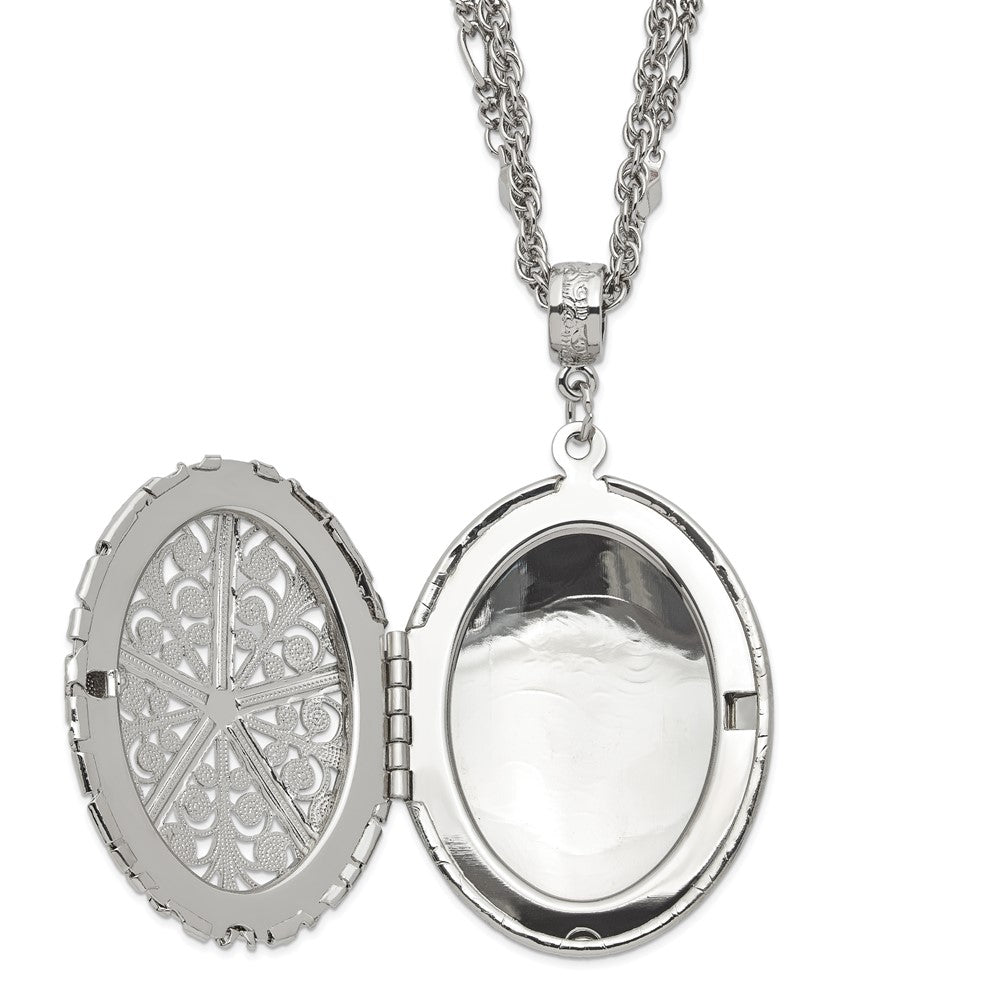 16.00 Zoll 1928 Schmuck Silberfarben Filigran 42mm Oval Medaillon 16 Doppelt Halskette Fasst 2 Photos