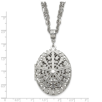 16.00 Zoll 1928 Schmuck Silberfarben Filigran 42mm Oval Medaillon 16 Doppelt Halskette Fasst 2 Photos