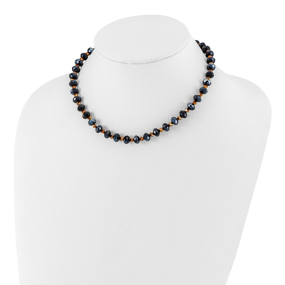 Mode 1928 Schmuck Schwarz-beschichtet Schwarz und Braun Facettiert Glas Perlen Verstellbar 16 Zoll Halskette mit 3 Verlängerung