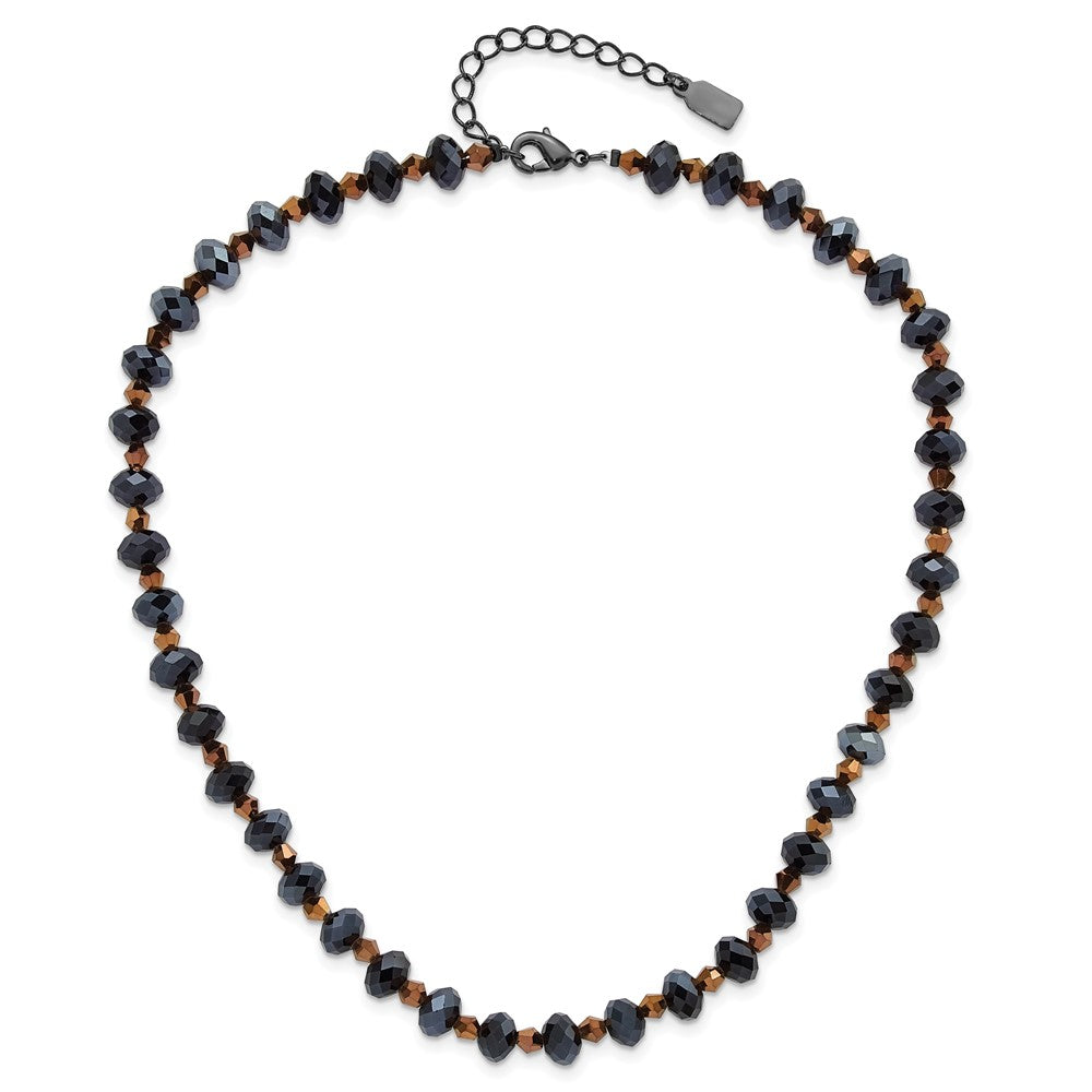 Mode 1928 Schmuck Schwarz-beschichtet Schwarz und Braun Facettiert Glas Perlen Verstellbar 16 Zoll Halskette mit 3 Verlängerung