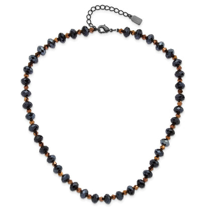 Mode 1928 Schmuck Schwarz-beschichtet Schwarz und Braun Facettiert Glas Perlen Verstellbar 16 Zoll Halskette mit 3 Verlängerung