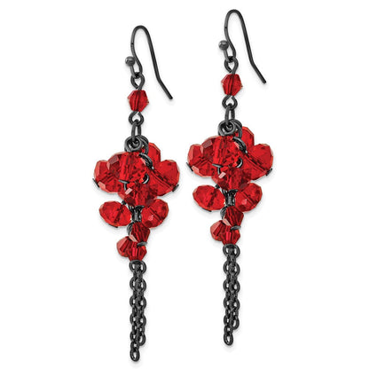 Mode 1928 Schmuck Schwarz-beschichtet Rot Glas Facettiert Perlen Cluster Ohrhänger