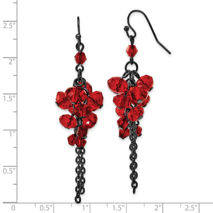 Mode 1928 Schmuck Schwarz-beschichtet Rot Glas Facettiert Perlen Cluster Ohrhänger